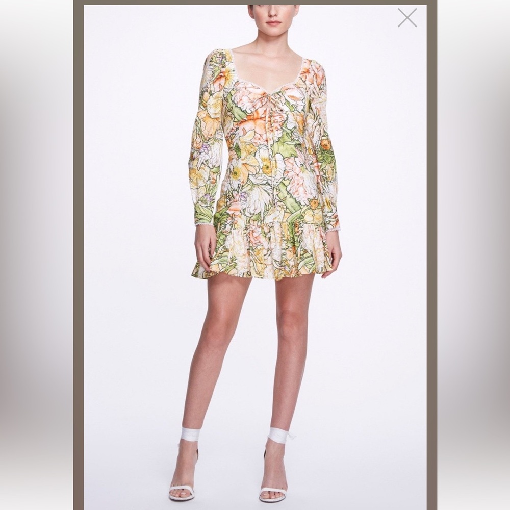 Marchessa Notte- Floral Eyelet Long- Sleeve Mini Dress